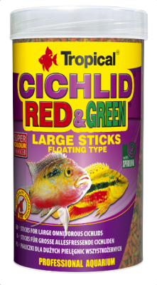 TROPICAL CICHILD RED&GREEN LARGE STICKS 1000ml - Pokarm w Formie Pływających Pałeczek Dla Dużych, Wszystkożernych Pielęgnic