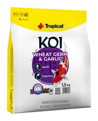 Tropical KOI WHEAT GERM&GARLIC PELLET SIZE M 5L - pokarm podnoszący odporność karpi koi i innych ryb w oczkach wodnych