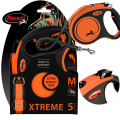 FLEXI XTREME Smycz automatyczna taśma z amortyzatorem M 5m do 35kg POMARAŃCZOWA