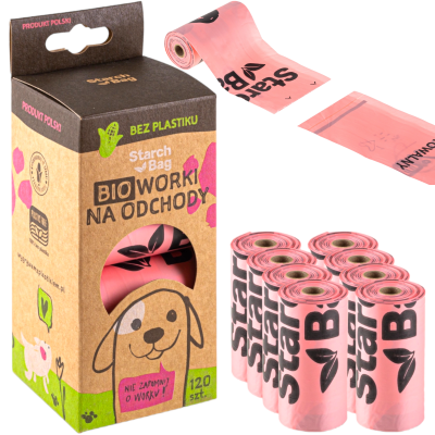 STARCHBAG Kompostowalne BIOworki na Odchody ECO ZESTAW 8 rolek 120szt. RÓŻOWE