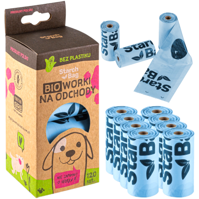 STARCHBAG Kompostowalne BIOworki na Odchody ECO ZESTAW 8 rolek 120szt. NIEBIESKIE