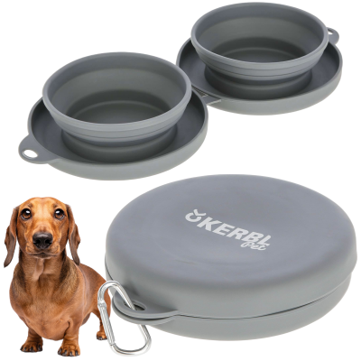 Kerbl Zestaw Misek Podróżnych Dla Psa Kota 2x0,3L Miska Składana Kompaktowa Szara