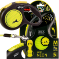 FLEXI Smycz Automatyczna Odblaskowa NEON Taśma M do 25kg 5m