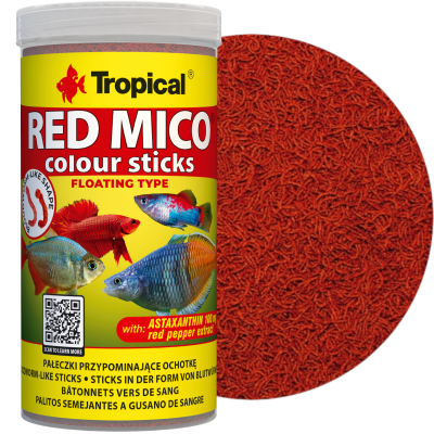 TROPICAL RED MICO COLOUR STICKS 250ml Wysokobiałkowy, Superwybarwiający Pokarm Z Astaksantyną I Ekstraktem z Czerwonej Papryki Dla Ryb