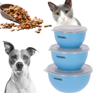 Kerbl Zestaw 3 Miski ze Stali Nierdzewnej z Pokrywkami dla Psa Kota na Wyjazd 550ml 900ml 1200ml