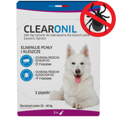 FRANCODEX Clearonil Krople na Kleszcze Pchły Pasożyty dla Psów Dużych Ras 20-40kg 3 Pipety