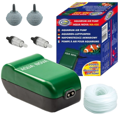 Aqua Nova NA-450 ZESTAW 400l/h NAPOWIETRZACZ DO Akwarium Do 600L + Wężyk + Zaworki + Kamienie