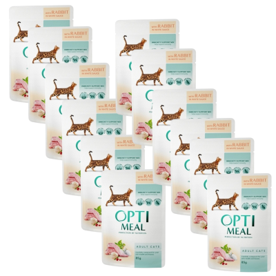 OptiMeal Premium Saszetka Karma Mokra dla Kota Królik w Białym Sosie ZESTAW 12x85g