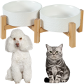 Zolux Miski Ceramiczne na Bambusowym Stojaku KERAMO DUO Białe KOMPLET 2x700ml