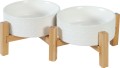 Zolux Miski Ceramiczne na Bambusowym Stojaku KERAMO DUO Białe KOMPLET 2x700ml
