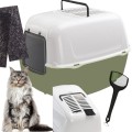 Ferplast Prima XXL Duża Kuweta Kryta Zamknięta dla Kota 65x45x45cm Biało-Zielona + Filtry + Łopatka