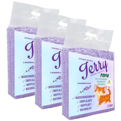 Jerry TOFU Ekologiczny Zbrylający Żwirek Żwir dla Kota Wydajny LAWENDA PAKIET 6x2,5kg
