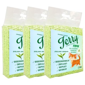 Jerry TOFU Ekologiczny Zbrylający Żwirek Żwir dla Kota Wydajny ZIELONA HERBATA PAKIET 6x2,5kg