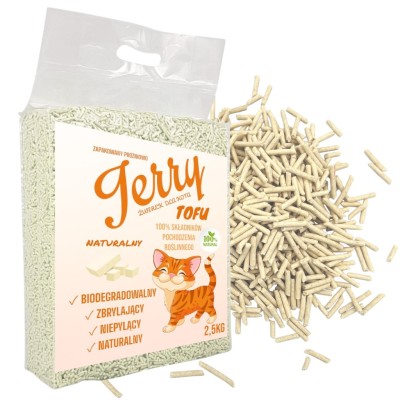 Jerry TOFU Ekologiczny Zbrylający Żwirek Żwir dla Kota Wydajny NATURALNY 2,5kg