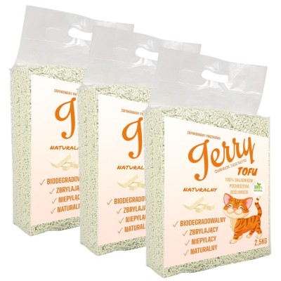 Jerry TOFU Ekologiczny Zbrylający Żwirek Żwir dla Kota Wydajny NATURALNY PAKIET 6x2,5kg