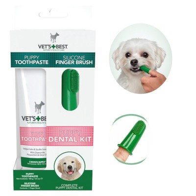 Vet's Best Puppy Dental Kit Zestaw do Mycia Zębów Żel i Szczoteczka dla Szczeniąt