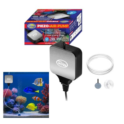 Aqua Nova Piezo-Air 18 Nano SUPER CICHY Napowietrzacz do Akwarium do 60l 18l/h ZESTAW Kamień+Wężyk
