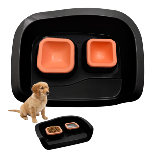 NEMBO Miski na Podstawce Tacy dla Psa Kota 0,25l+0,3l 48x38x12cm CZARNO-MELONOWE