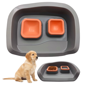 NEMBO Miski na Podstawce Tacy dla Psa Kota 0,25l+0,3l 48x38x12cm SZARO-MELONOWE