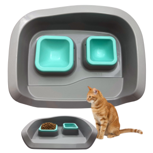 NEMBO Miski na Podstawce Tacy dla Psa Kota 0,25l+0,3l 48x38x12cm SZARO-NIEBIESKIE