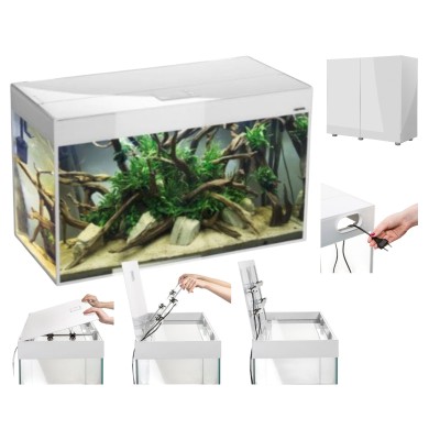 AQUAEL GLOSSY ST 80 Akwarium Białe 125L 80x35x54cm Zestaw Safe Tank Day&amp;amp;Night