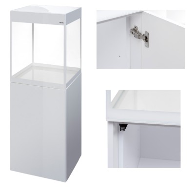 AQUAEL GLOSSY CUBE 135L 50x50x63cm Biały ZESTAW LED Day&amp;Night + SZAFKA