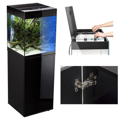 AQUAEL GLOSSY CUBE 135L 50x50x63cm Czarny ZESTAW LED Day&amp;Night SAFE TANK + SZAFKA