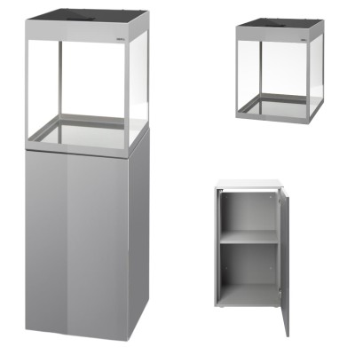 AQUAEL GLOSSY CUBE 135L 50x50x63cm Szary ZESTAW LED Day&amp;Night + SZAFKA