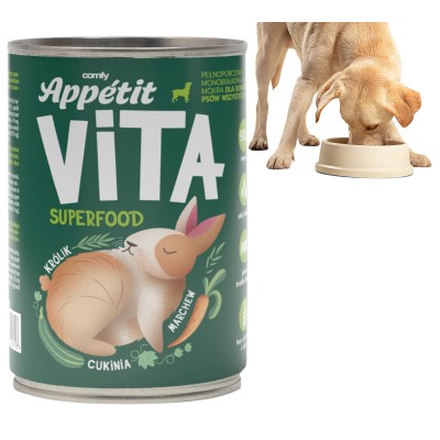Comfy Appetit Vita SUPERFOOD Monobiałkowa Karma Mokra dla Psa KRÓLIK 92% Mięsa 400g
