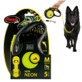 FLEXI Smycz Automatyczna Odblaskowa NEON Taśma M do 25kg 5m