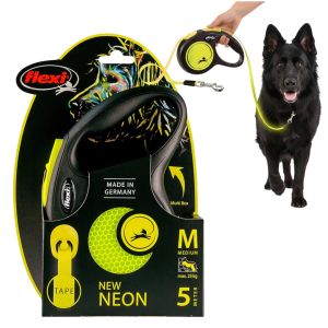 FLEXI Smycz Automatyczna Odblaskowa NEON Taśma M do 25kg 5m
