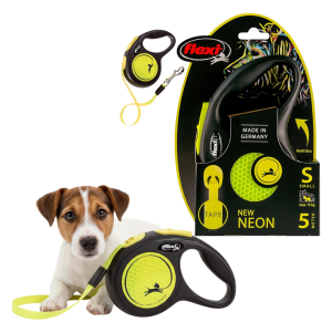 FLEXI Smycz Automatyczna Odblaskowa NEON Taśma S do 15kg 5m