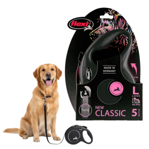 FLEXI Smycz automatyczna NEW CLASSIC taśma L 5m do 50kg CZARNA