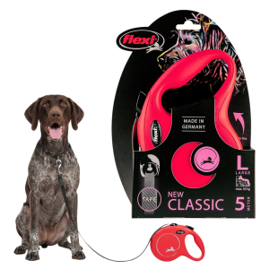 FLEXI Smycz automatyczna NEW CLASSIC taśma L 5m do 50kg CZERWONA