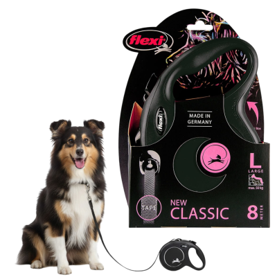 FLEXI Smycz automatyczna NEW CLASSIC taśma L 8m do 50kg CZARNA