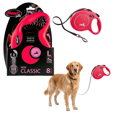 FLEXI Smycz automatyczna NEW CLASSIC taśma L 8m do 50kg CZERWONA