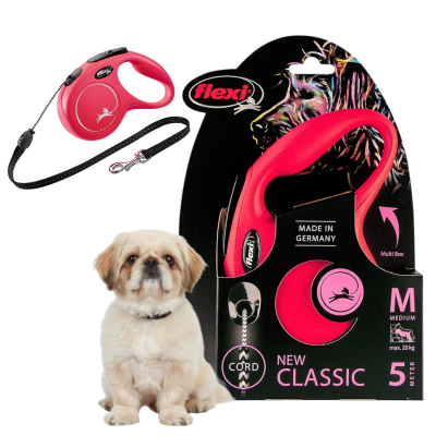 FLEXI Smycz automatyczna NEW CLASSIC linka M 5m do 20kg CZERWONA