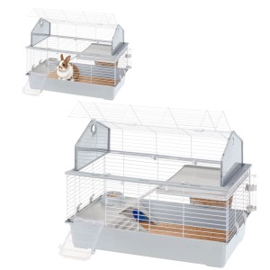 FERPLAST BARN 100 Duża PIĘTROWA Klatka Dla Królika, Świnki, Gryzoni 96cm Jasno Szara