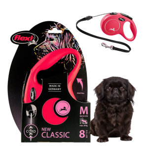 FLEXI Smycz automatyczna NEW CLASSIC linka M 8m do 20kg CZERWONA