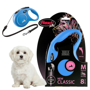 Smycz dla psa automatyczna FLEXI NEW CLASSIC linka M 8m do 20kg NIEBIESKA