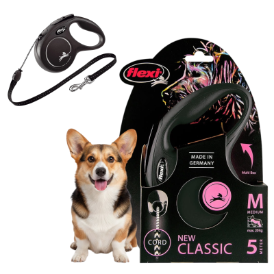 FLEXI Smycz automatyczna NEW CLASSIC linka M 5m do 20kg CZARNA
