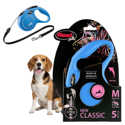 FLEXI Smycz automatyczna NEW CLASSIC linka M 5m do 20kg NIEBIESKA