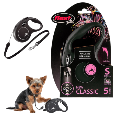 FLEXI Smycz automatyczna NEW CLASSIC linka S 5m do 12kg CZARNA