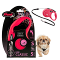 FLEXI Smycz automatyczna NEW CLASSIC linka S 5m do 12kg CZERWONA