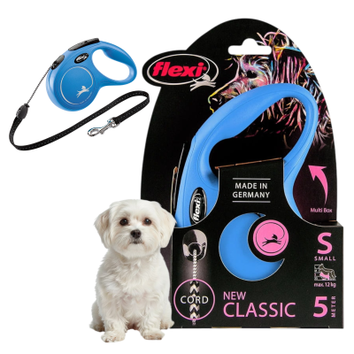 FLEXI Smycz automatyczna NEW CLASSIC linka S 5m do 12kg NIEBIESKA