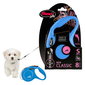 FLEXI Smycz automatyczna NEW CLASSIC linka S 8m do 12kg NIEBIESKA