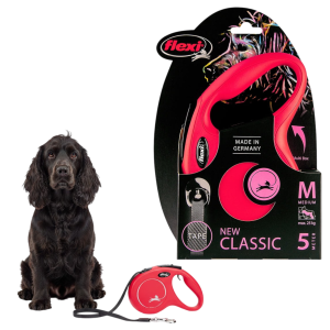 FLEXI Smycz automatyczna NEW CLASSIC taśma M 5m do 25kg CZERWONA