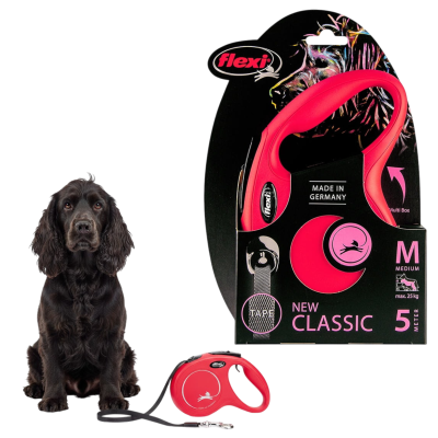 FLEXI Smycz automatyczna NEW CLASSIC taśma M 5m do 25kg CZERWONA