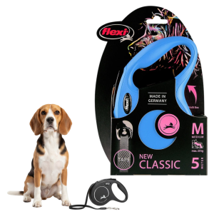 FLEXI Smycz automatyczna NEW CLASSIC taśma M 5m do 25kg NIEBIESKA