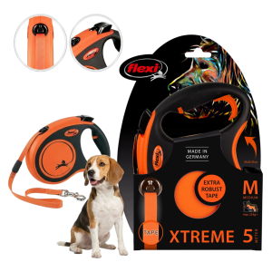 FLEXI XTREME Smycz automatyczna taśma z amortyzatorem M 5m do 35kg POMARAŃCZOWA